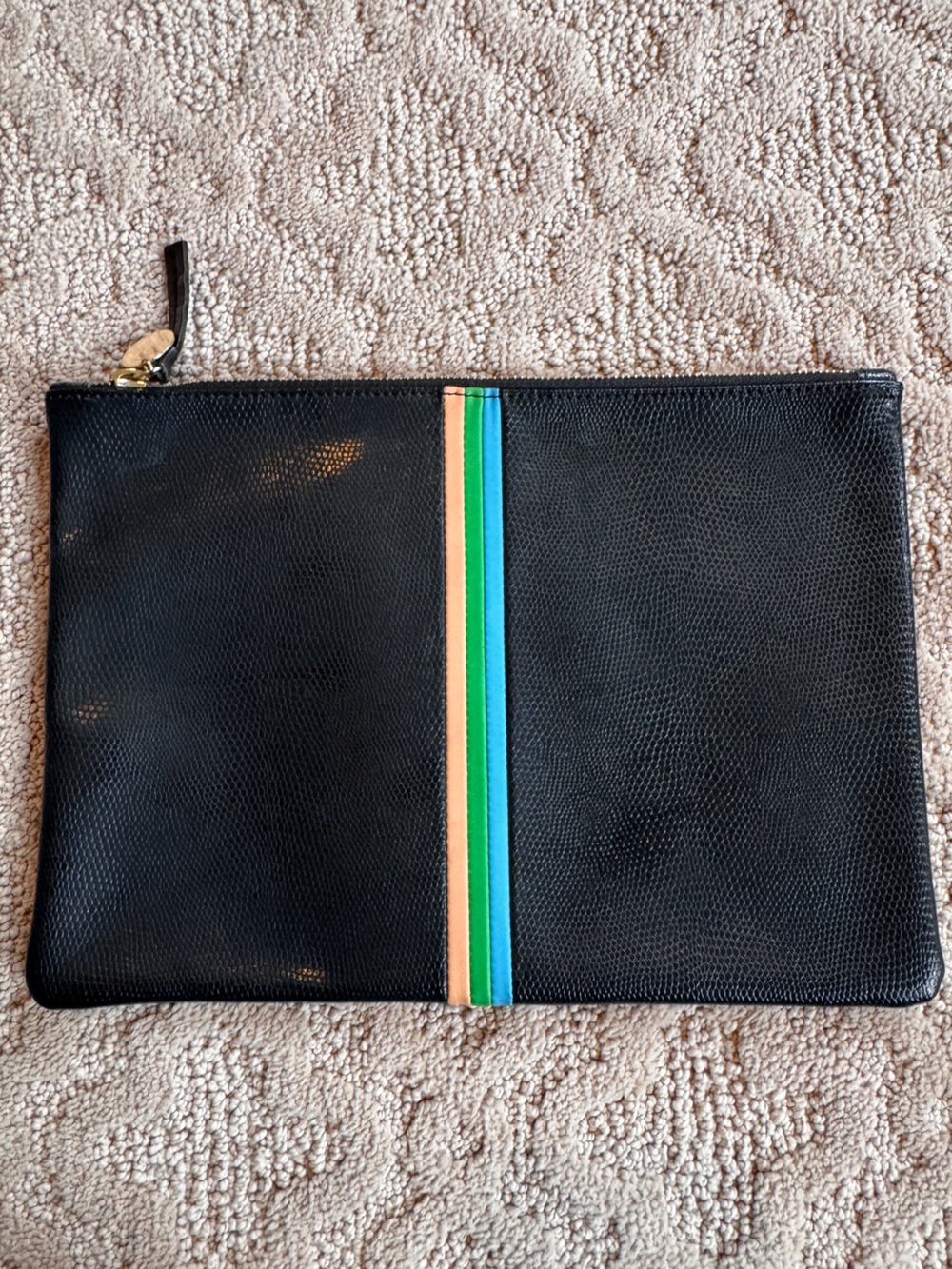 Clare V Black Lizard Stripe Flat Clutch View 2